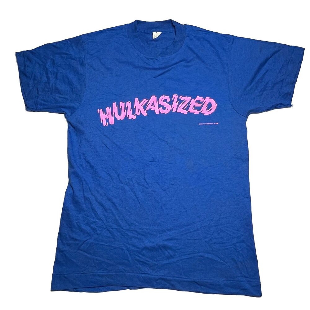 VTG 80s Hulk Hogan Hulkasized T Shirt S Small Blue WWF Pro Wrestling Titan